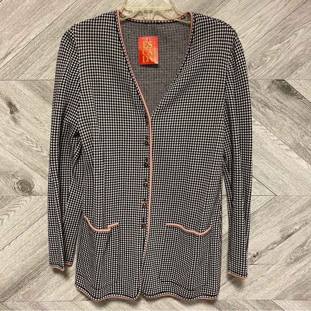 ESCADA | Vintage Houndstooth Cardigan With Pink Trimming New With Tags 38